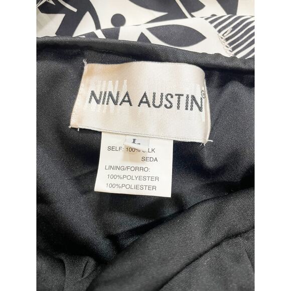 Nina Austin Silk Beaded Abstract Black and White Dress Large - Picture 16 of 16